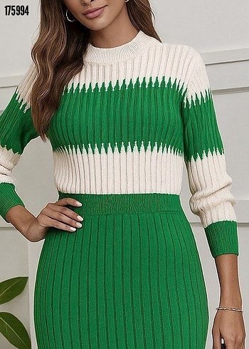  Çizgili Triko Elbise - Görsel 4