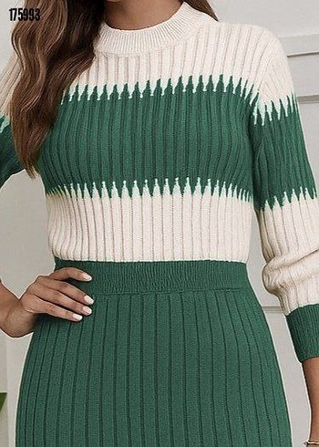  Çizgili Triko Elbise - Görsel 5