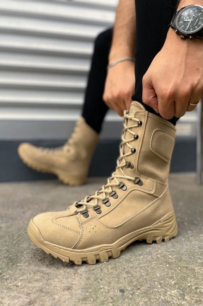 Bej Kamuflaj Desenli Bağcıklı Erkek Bot - Görsel 2