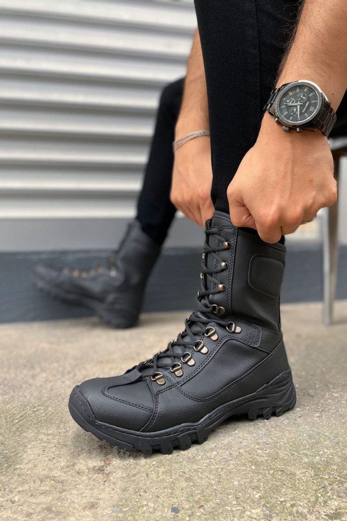 Siyah Kamuflaj Desenli Erkek Bot - Görsel 3