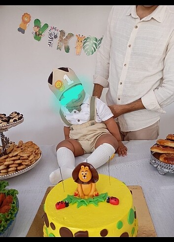 Erkek bebek safari konsept salopet 1 yas dogum gunu kostum kiyaf