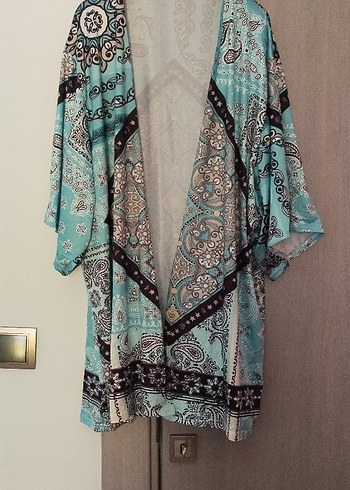 Zara Mint Turkuaz Paisley Desenli Uzun Kimono