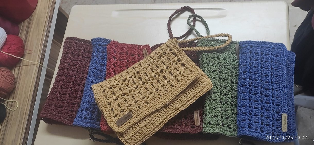 Renkli Örgü Kadın Portföy Çanta - Görsel 3