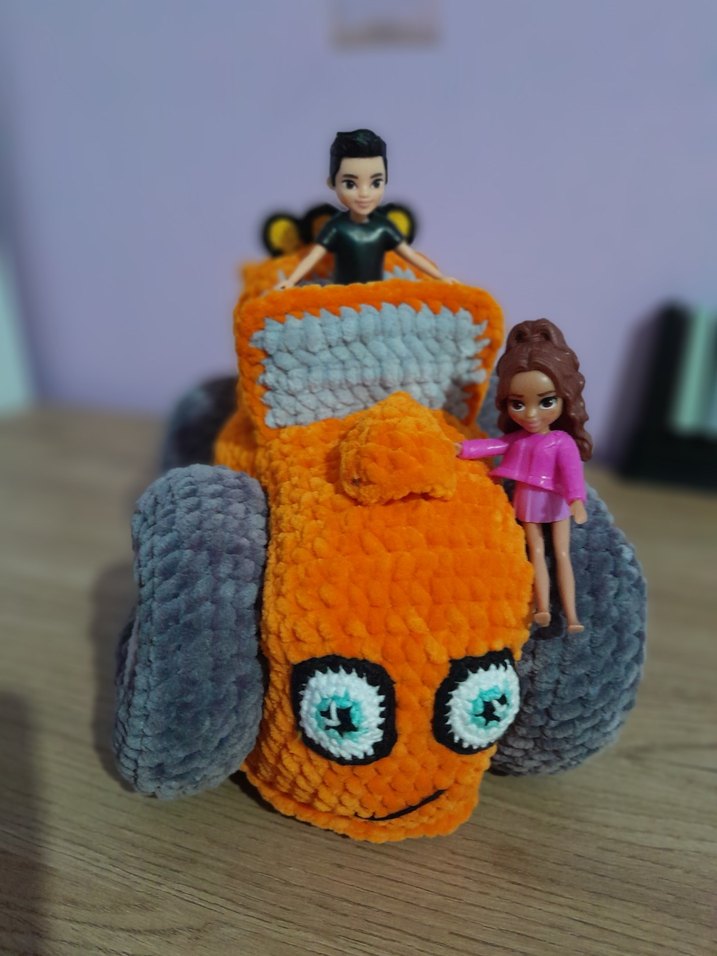 Turuncu Peluş Oyuncak Traktör - Görsel 4