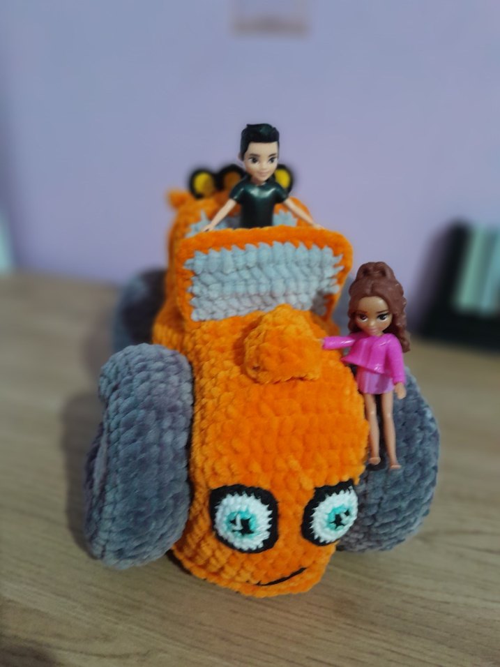 Turuncu Peluş Oyuncak Traktör - Görsel 3