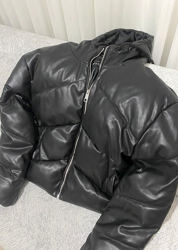 DeFacto siyah Deri Fermuarlı Kadın Kışlık Mont - Görsel 4