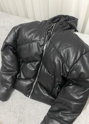 DeFacto siyah Deri Fermuarlı Kadın Kışlık Mont - Görsel 3