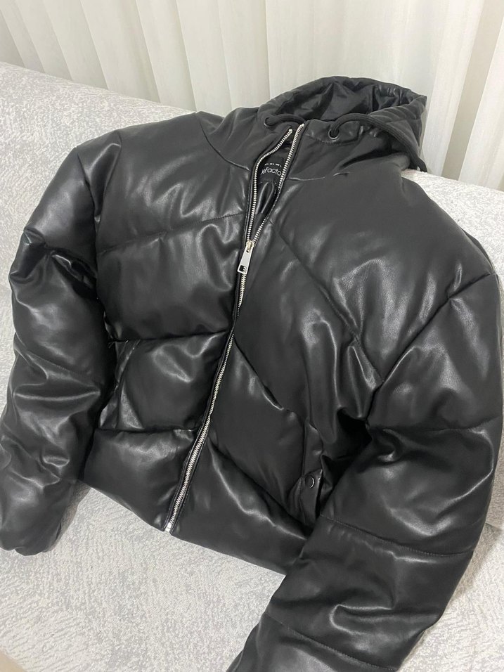 DeFacto siyah Deri Fermuarlı Kadın Kışlık Mont - Görsel 4