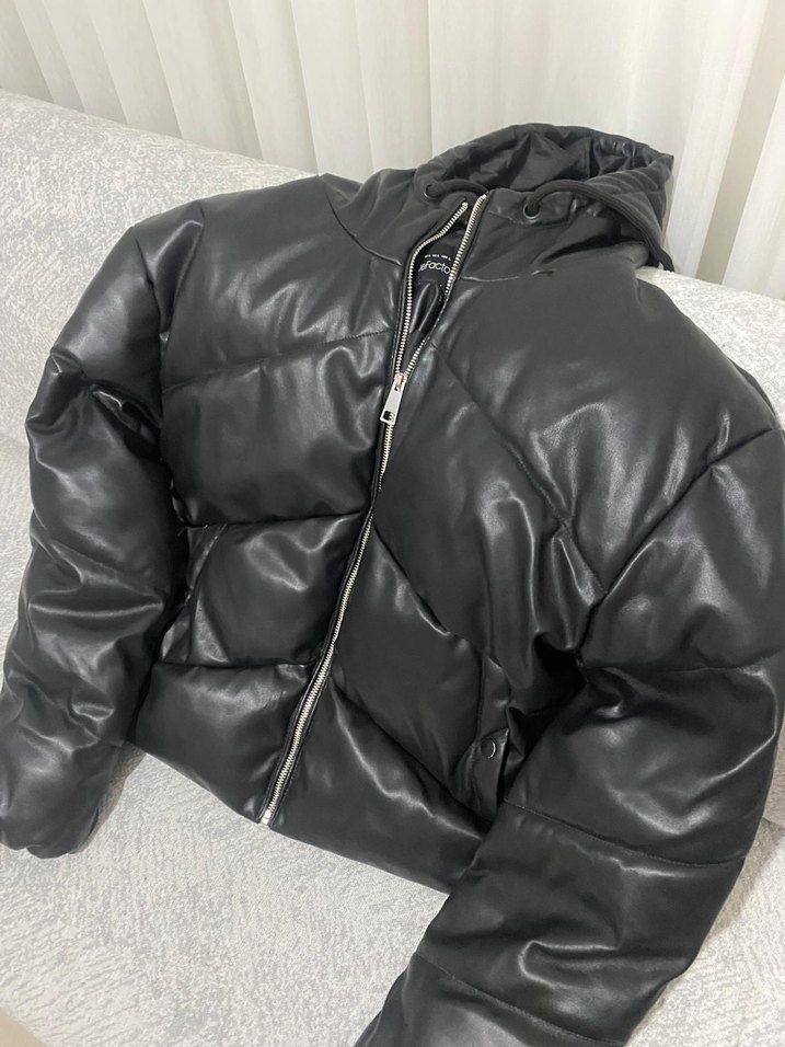 DeFacto siyah Deri Fermuarlı Kadın Kışlık Mont - Görsel 3