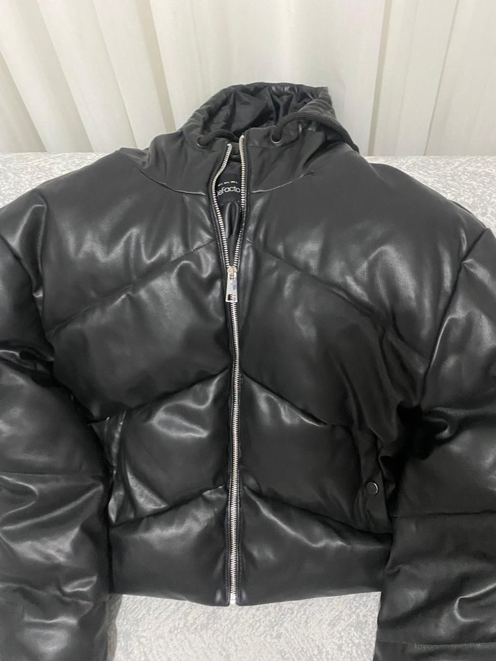 DeFacto siyah Deri Fermuarlı Kadın Kışlık Mont - Görsel 2