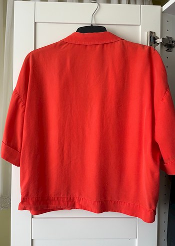 Zara Düğmeli Kırmızı Kadın Kısa Kollu Gömlek