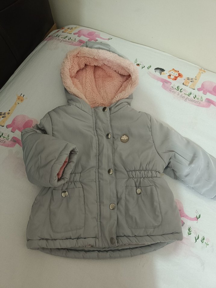 Düğmeli Gri Kız Çocuk Ceketi - Görsel 3