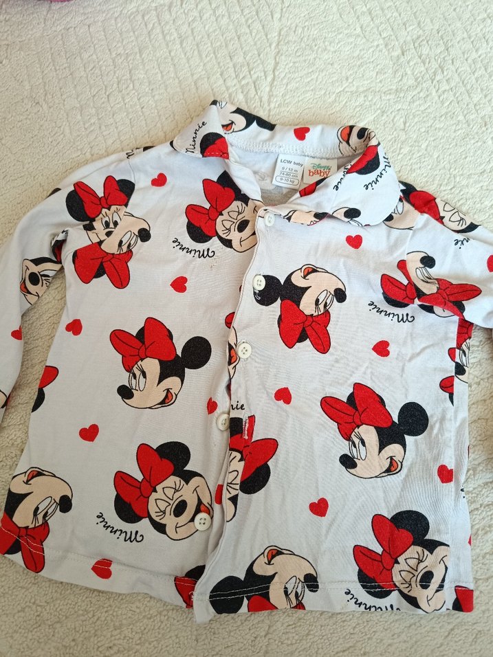 Uzun Kollu Minnie Mouse Baskılı Kız Pijaması - Görsel 4