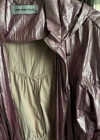 Perspective Pembe Parlak Piliseli Midi Kadın Ceket - Görsel 4