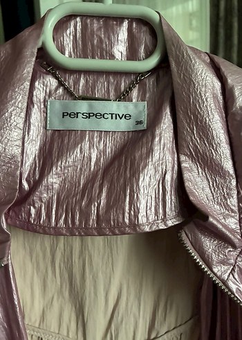 Perspective Pembe Parlak Piliseli Midi Kadın Ceket - Görsel 3