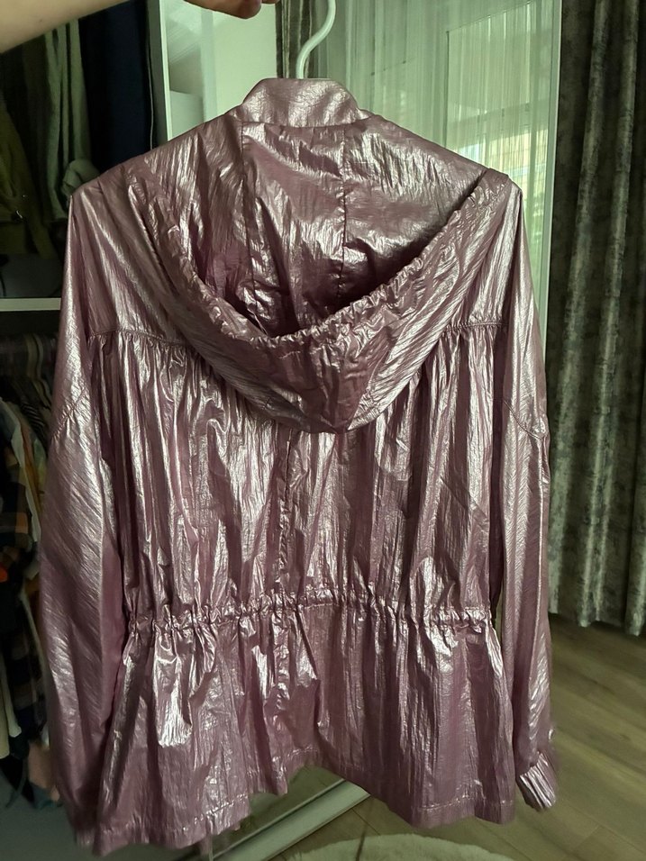 Perspective Pembe Parlak Piliseli Midi Kadın Ceket - Görsel 2