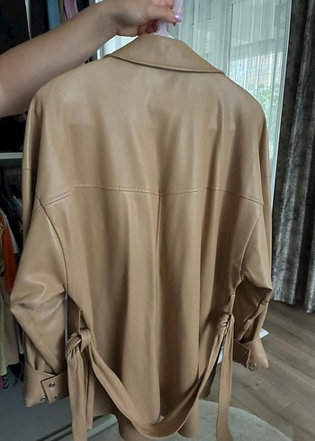 xs Beden camel Renk Mango Oversize Deri Ceket