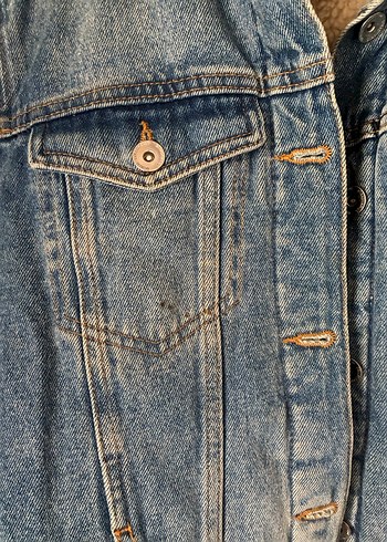 Stradivarius Düğmeli Kadın Mavi Denim Ceket - Görsel 4