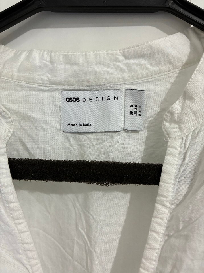 Beyaz Keten Midi Elbise V Yakalı - Görsel 4