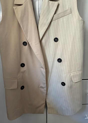 Bershka Bej Düğmeli Kolsuz Midi Blazer - Görsel 4