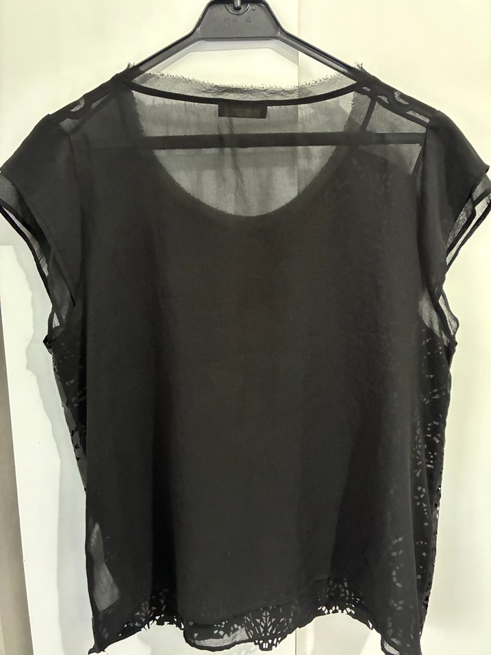 Zara Dantel Detaylı Siyah Gri Kolsuz Bluz - Görsel 4
