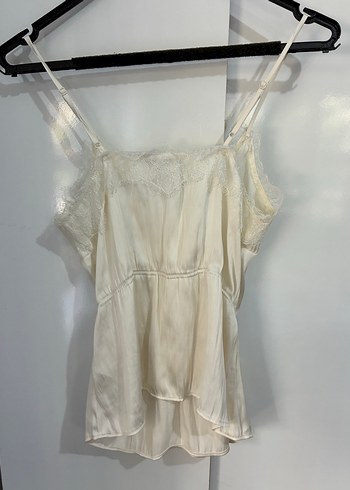 H&M Dantel Detaylı Beyaz Askısız Kadın Bluz - Görsel 4