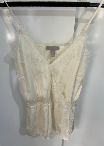 H&M Dantel Detaylı Beyaz Askısız Kadın Bluz - Görsel 2