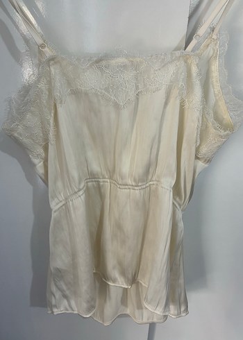 H&M Dantel Detaylı Beyaz Askısız Kadın Bluz - Görsel 5