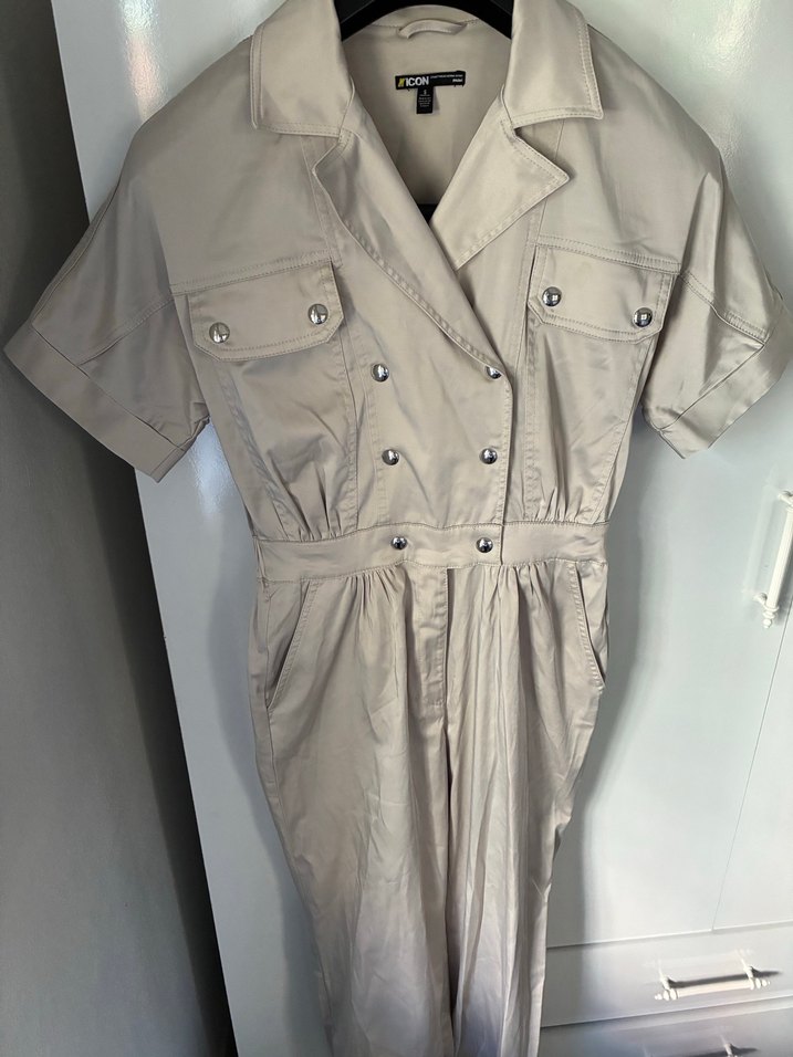 Mavi marka Serenay Bej Kadın Midi Tulum, Düğmeli, Kısa Kollu - Görsel 2