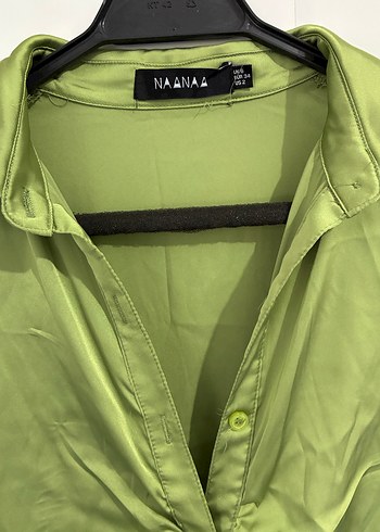 Yeşil Drapeli Uzun Kollu Keten Kadın Gömlek - Görsel 3