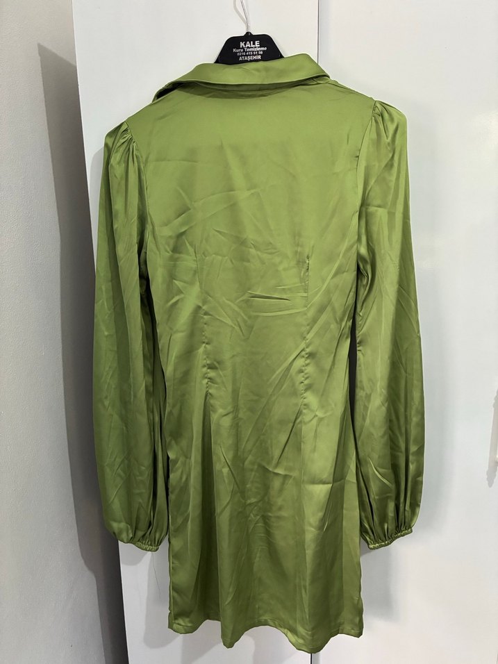 Yeşil Drapeli Uzun Kollu Keten Kadın Gömlek - Görsel 5