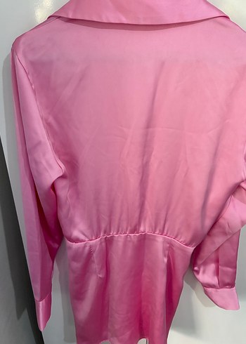 Zara Pembe Saten Mini V Yakalı Kadın Elbise - Görsel 3