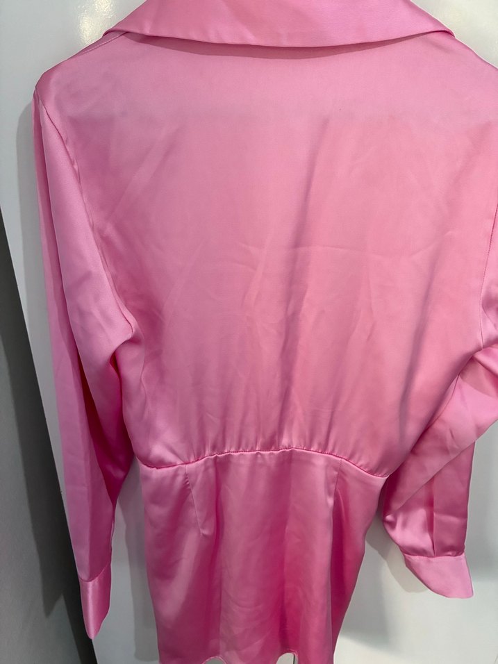 Zara Pembe Saten Mini V Yakalı Kadın Elbise - Görsel 3