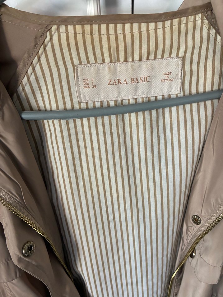 Zara Bej Midi Kadın Ceket, Gevşek Kesim, Kapüşonlu Yağmurluk - Görsel 3