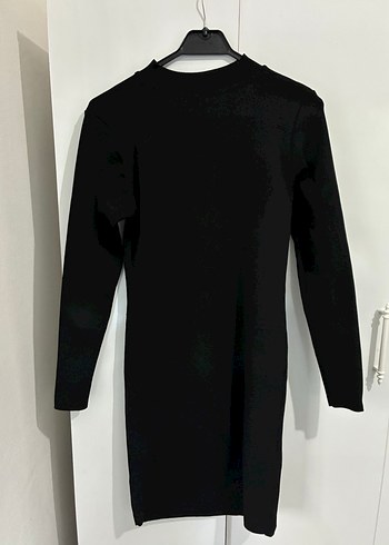 Siyah Yaka Detaylı Uzun Kollu Triko Elbise - Görsel 4