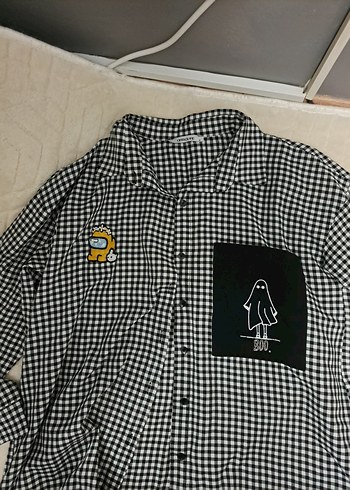 Düğmeli Kareli Kadın gömlek - Görsel 2