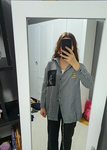 Düğmeli Kareli Kadın gömlek - Görsel 3