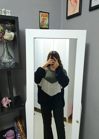 Renk Bloklu Örgü Kadın Kazak - Görsel 2