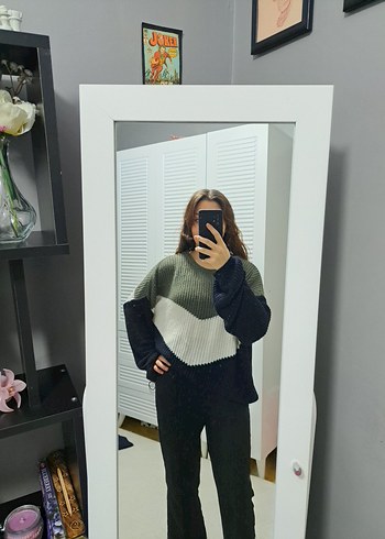 Renk Bloklu Örgü Kadın Kazak - Görsel 3