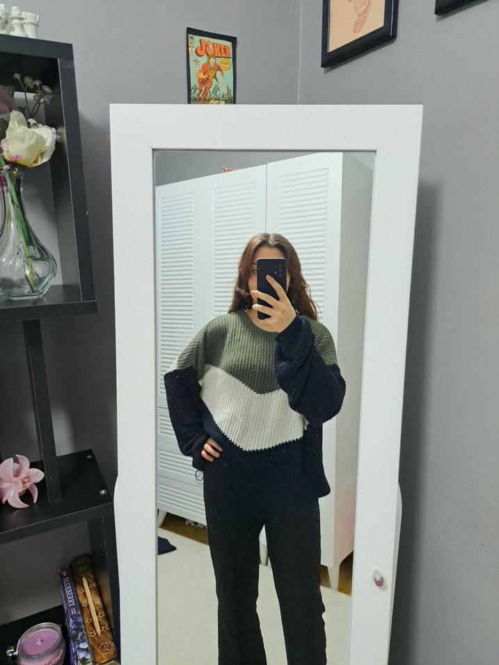 Renk Bloklu Örgü Kadın Kazak - Görsel 3