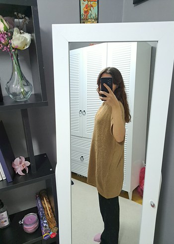 Kazak Yaka Kolsuz Bej Triko Süveter - Görsel 2