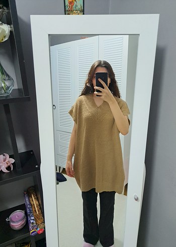 Kazak Yaka Kolsuz Bej Triko Süveter - Görsel 3