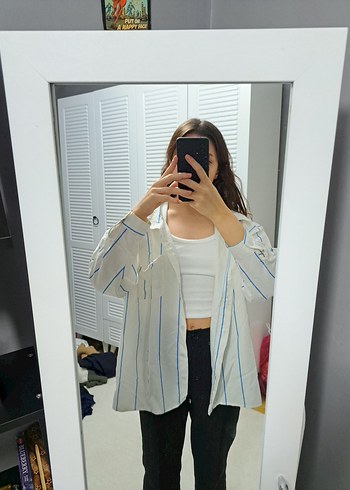 beyaz mavi çizgili Gömlek - Görsel 4