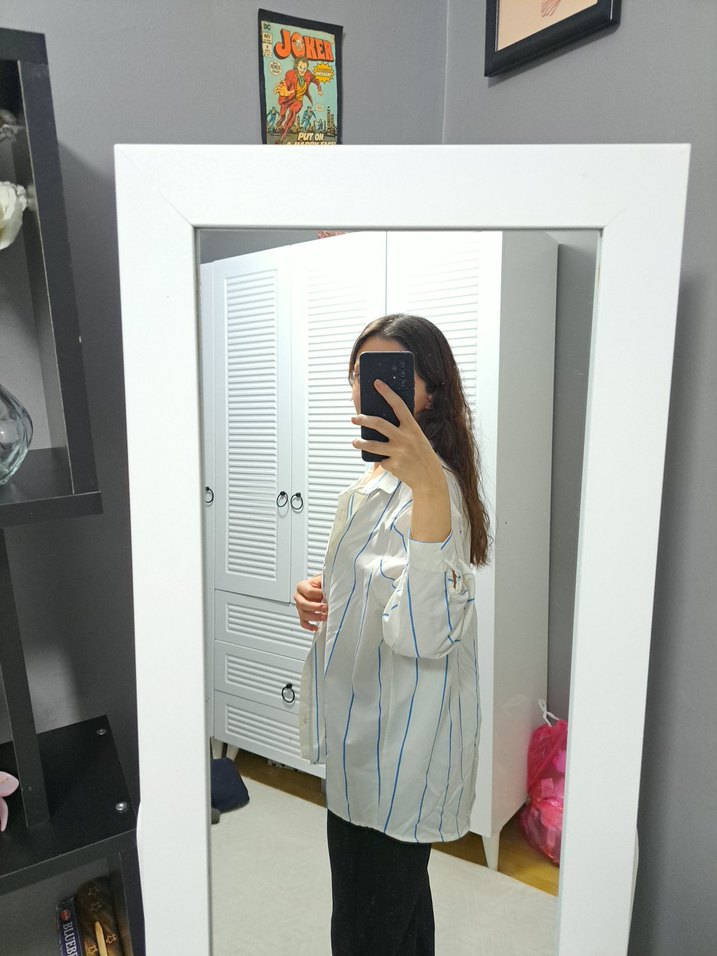 beyaz mavi çizgili Gömlek - Görsel 3