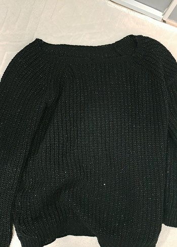 Kadın Siyah omzu düiük kazak - Görsel 2