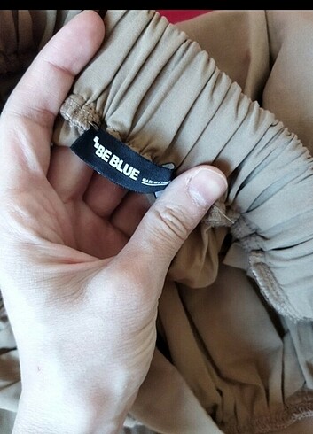 m Beden Be blue kum rengi beli büzgülü etek 