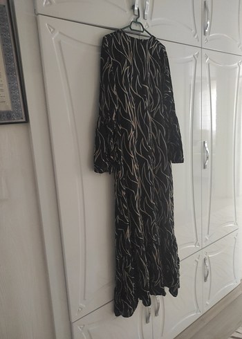 Zebra Desenli Siyah Uzun Kadın Elbise yeni