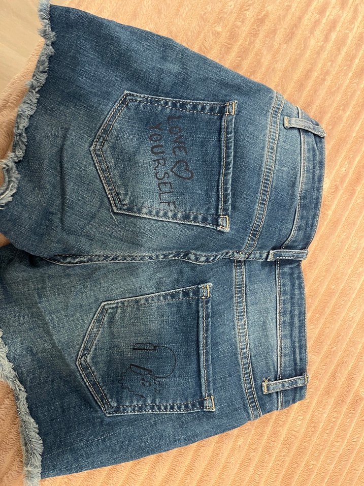 Kadın Mavi Baskılı Kot Şort - Görsel 2