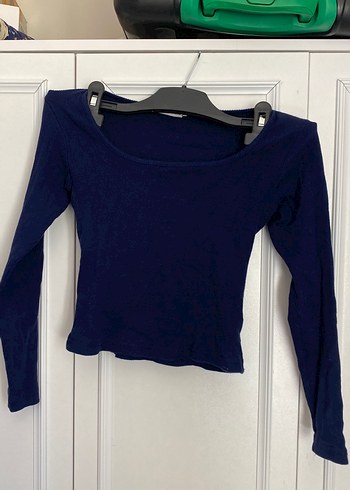 Kadın Lacivert Uzun Kollu Crop Top