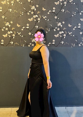 Siyah Straplez Gotik Uzun Abiye Elbise - Görsel 2